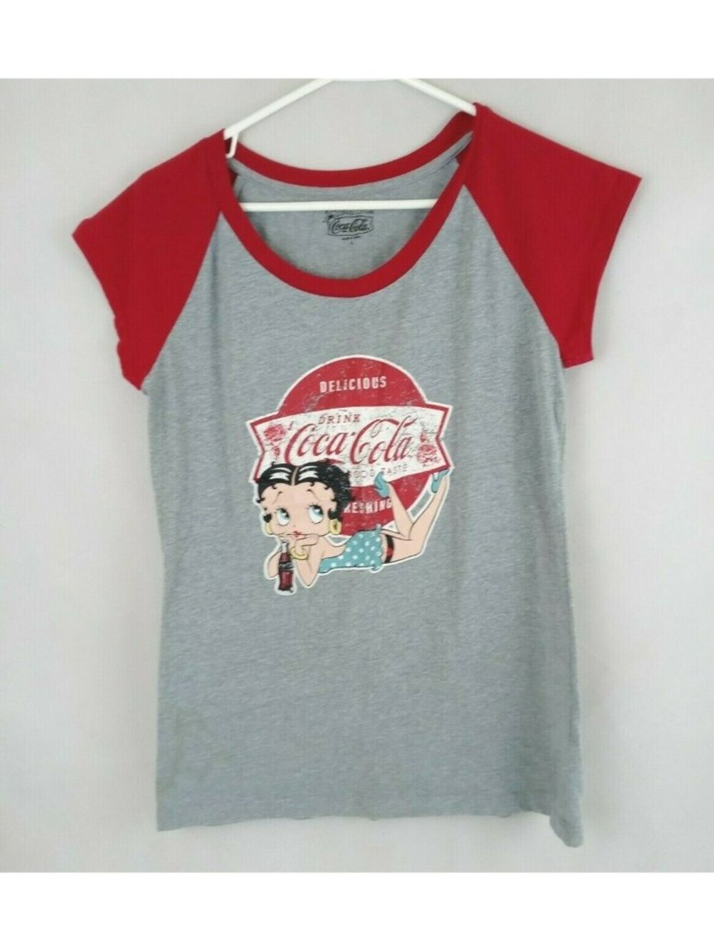 Vintage 1990's Betty Boop Coca Cola Red & Gray T-Shirt Size Large
